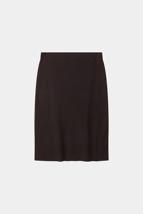 Pearla ribbed knit midi long skirt merino wool coffee stylein model image front