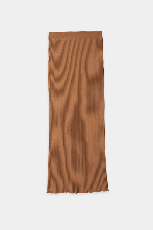 Perla skirt slim fitted ribbed calf length elastic waistband camel stylein packshot