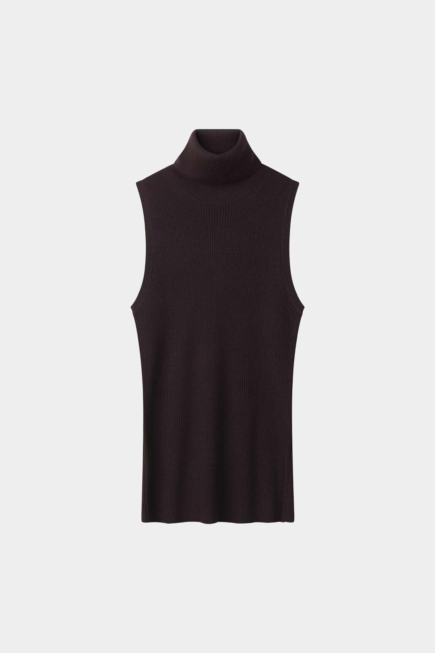 Promise sleeveless ribbed knit top merino wool coffee stylein packshot