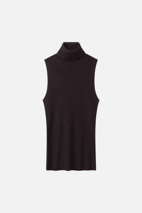 Promise sleeveless ribbed knit top merino wool coffee stylein model image front