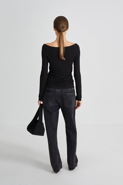 Celina top off shoulder body fitted full length sleeves jersey black stylein back image