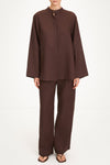 Sandria linen shirt coffee stylein model image front