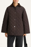 Brown quilted jacket stylein sabria model image front close