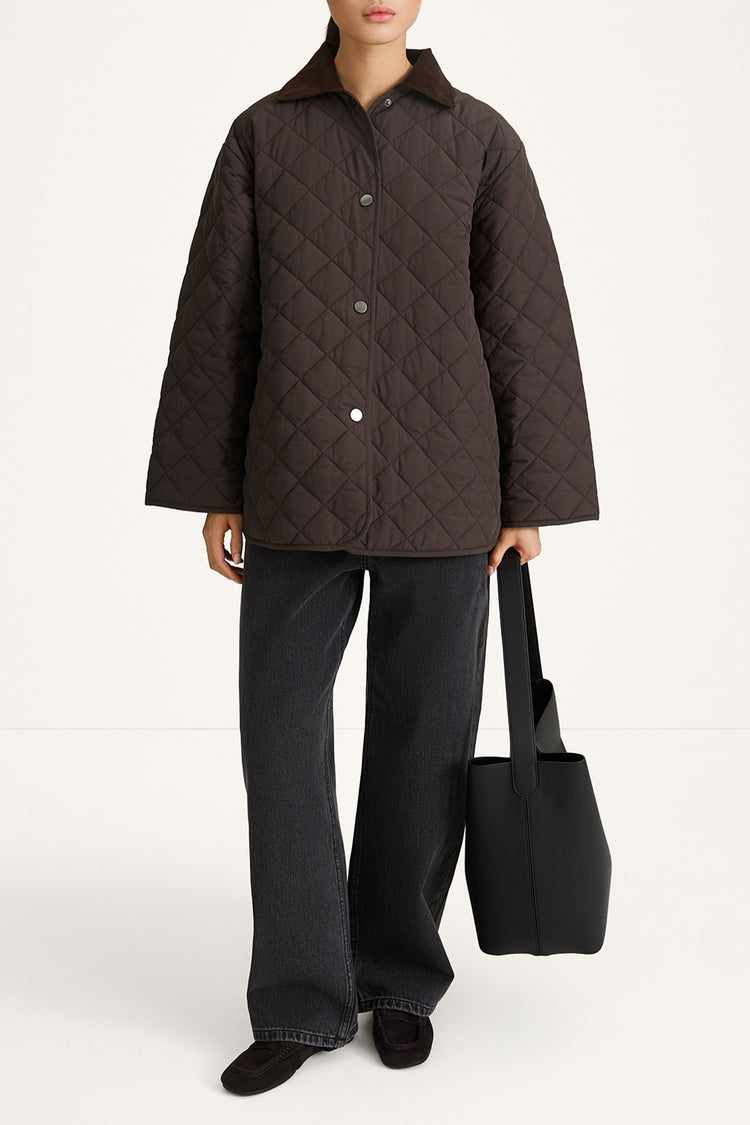 Brown quilted jacket stylein sabria model image front