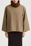 Salerno flared short trench jacket army green stylein model image front close