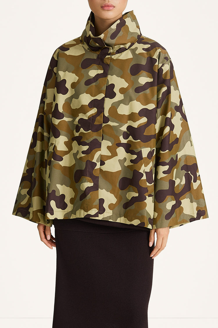 Salerno flared short trench jacket camo stylein model image front close