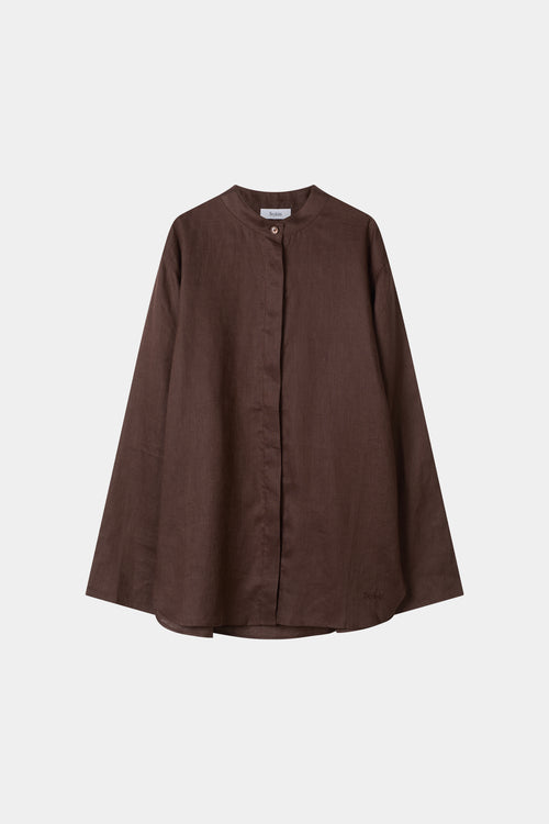 Sandria linen shirt coffee stylein model image front