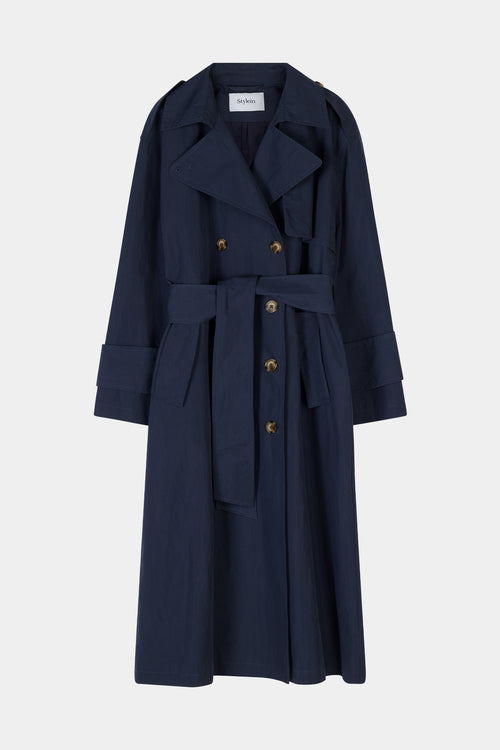 Siena trench coat navy midnight long stylein front packshot