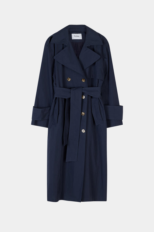 Navy trench coat siena midnight stylein front packshot