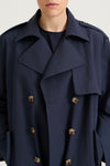 Navy trench coat siena midnight stylein model image front close