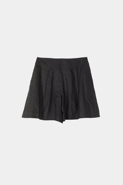 Solone shorts flared high waisted linen box pleated black stylein packshot