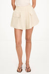 Sonya flared trench cotton shorts cream stylein model image front close