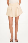 Sonya flared trench cotton shorts cream stylein model image front close