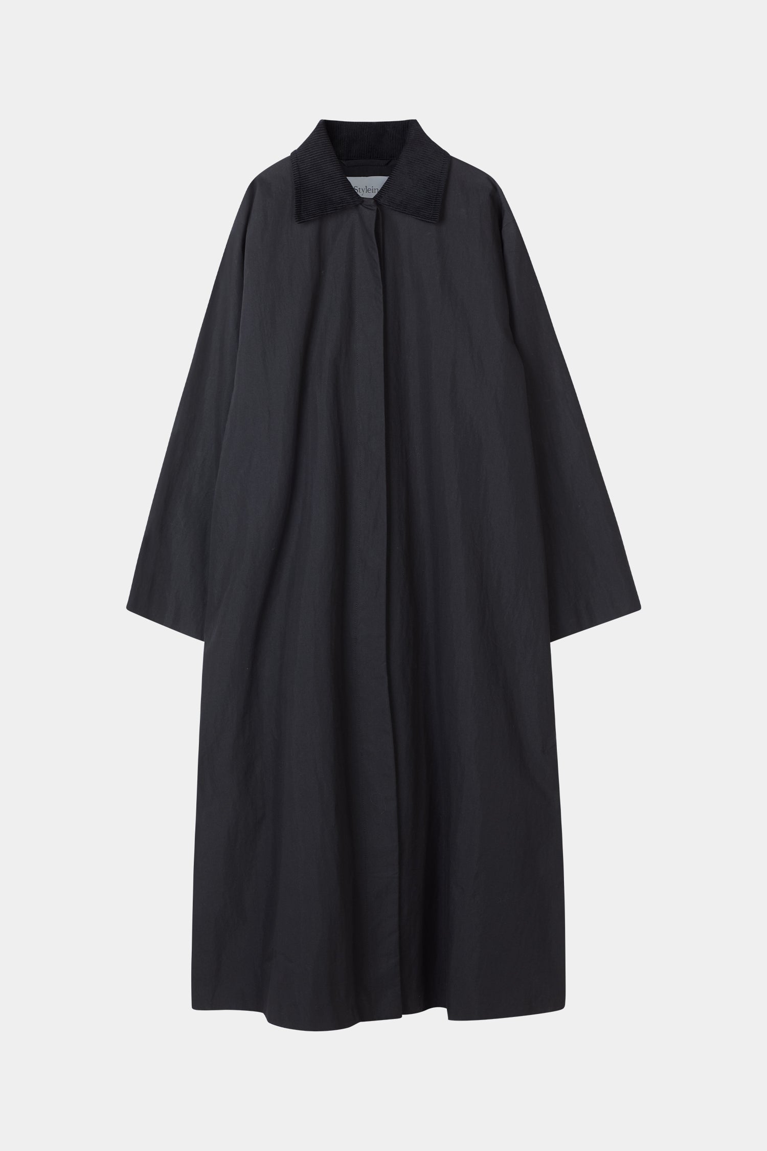 Sylvia loose flared cotton trench coat black stylein packshot