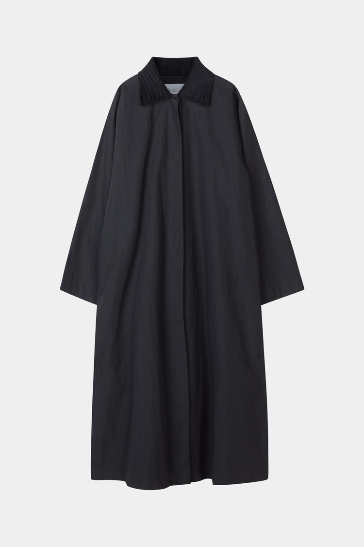 Sylvia loose flared cotton trench coat black stylein packshot
