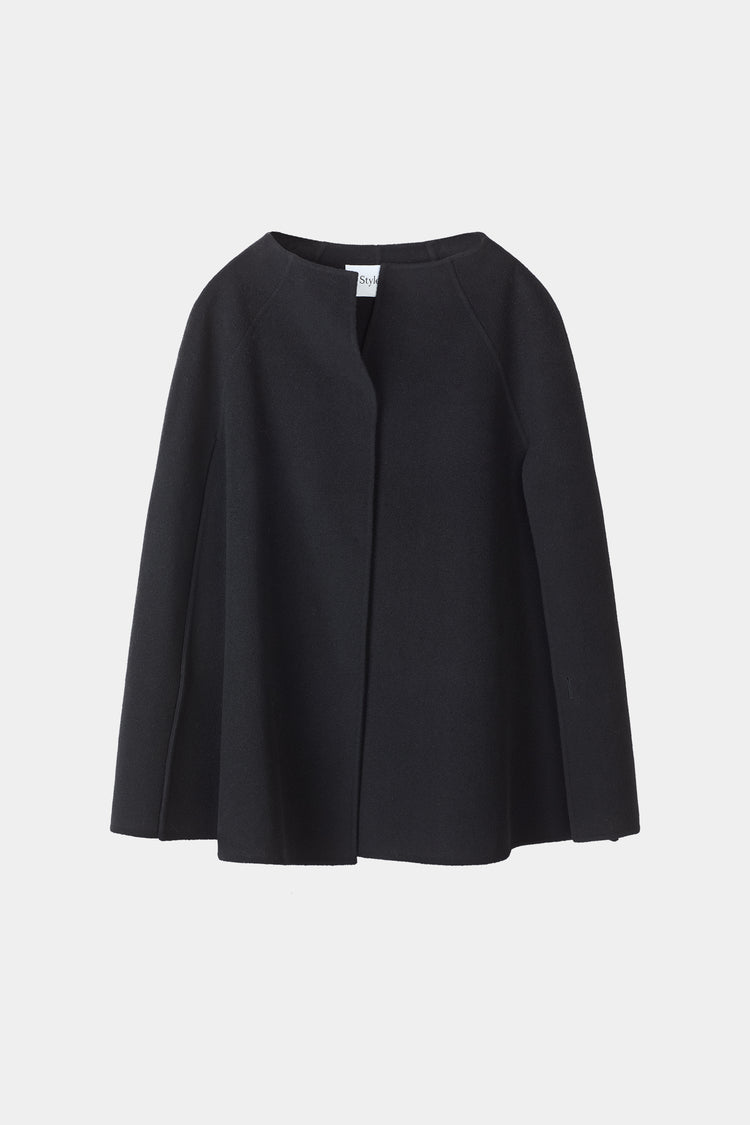 Thea double wool cape coat black stylein packshot