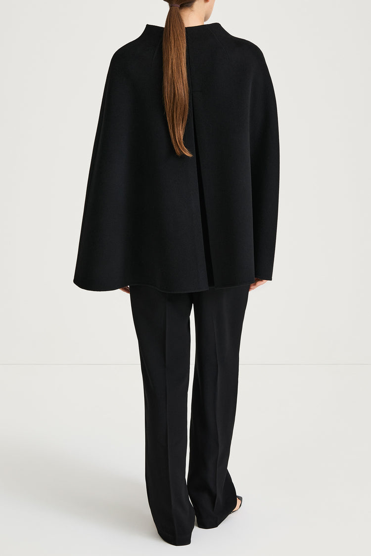 Thea double wool cape coat black stylein model image back