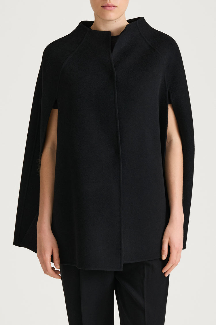 Thea double wool cape coat black stylein model image front close