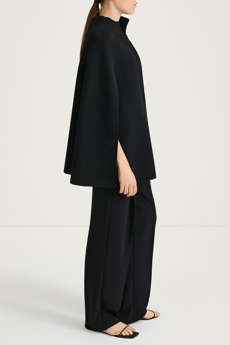 Thea double wool cape coat black stylein model image side