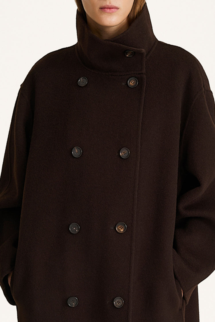 Tovino wool long coat coffee stylein model image front close up
