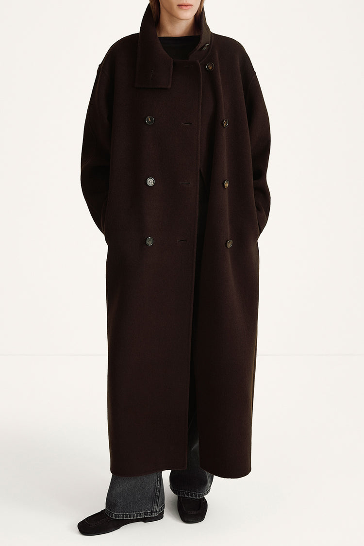 Tovino wool long coat coffee stylein model image front