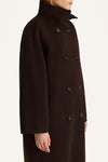 Tovino wool long coat coffee stylein model image side close up