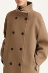 Tovino wool long coat taupe stylein model image front side close up