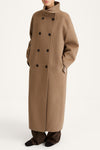 Tovino wool long coat taupe stylein model image front side