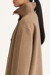 Tovino wool long coat taupe stylein model image side close up