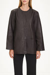 Valencia nappa leather jacket coffee stylein model image front close