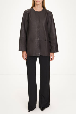 Valencia nappa leather jacket coffee stylein model image front