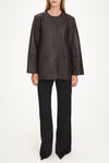 Valencia nappa leather jacket coffee stylein model image front