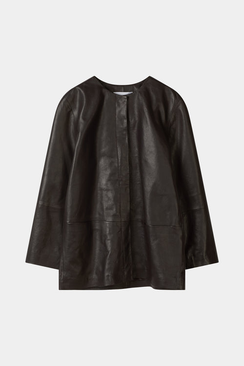 Valencia nappa leather jacket coffee stylein model image front