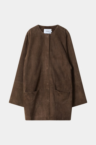 Valencino suede coat pebble brown stylein packshot