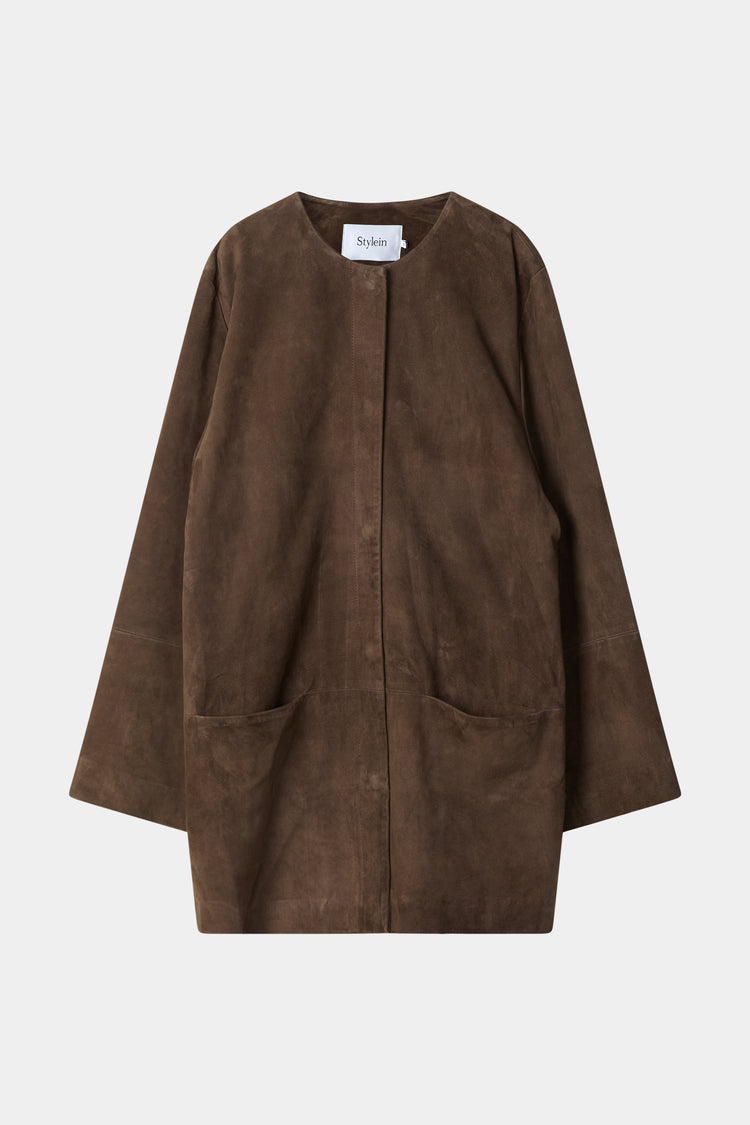 Valencino suede coat pebble brown stylein packshot