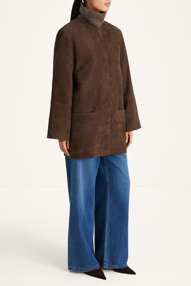 Valencino suede coat pebble brown stylein model image side