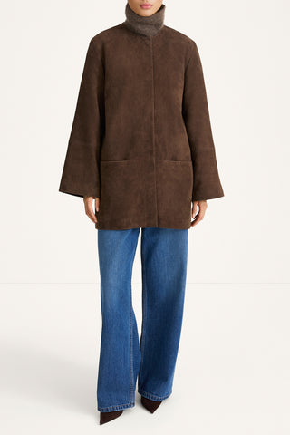 Valencino suede coat pebble brown stylein model image front