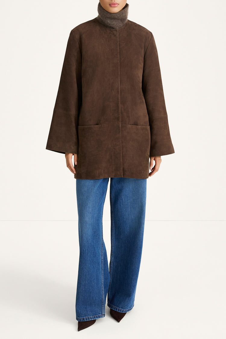 Valencino suede coat pebble brown stylein model image front