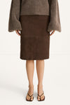Valeria suede skirt pebble brown stylein model image front close