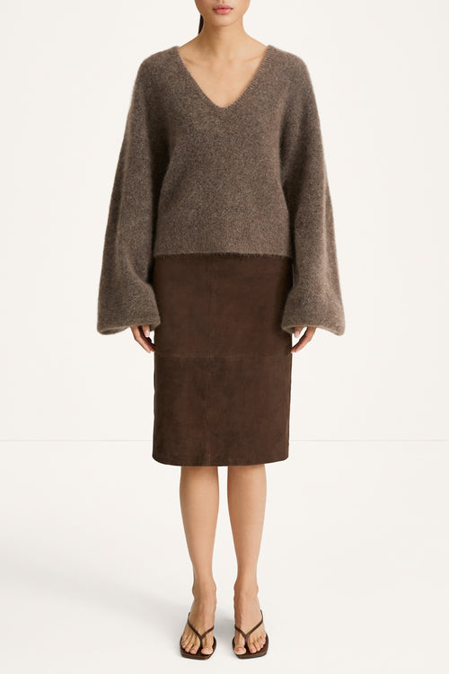 Valeria suede skirt pebble brown stylein model image front