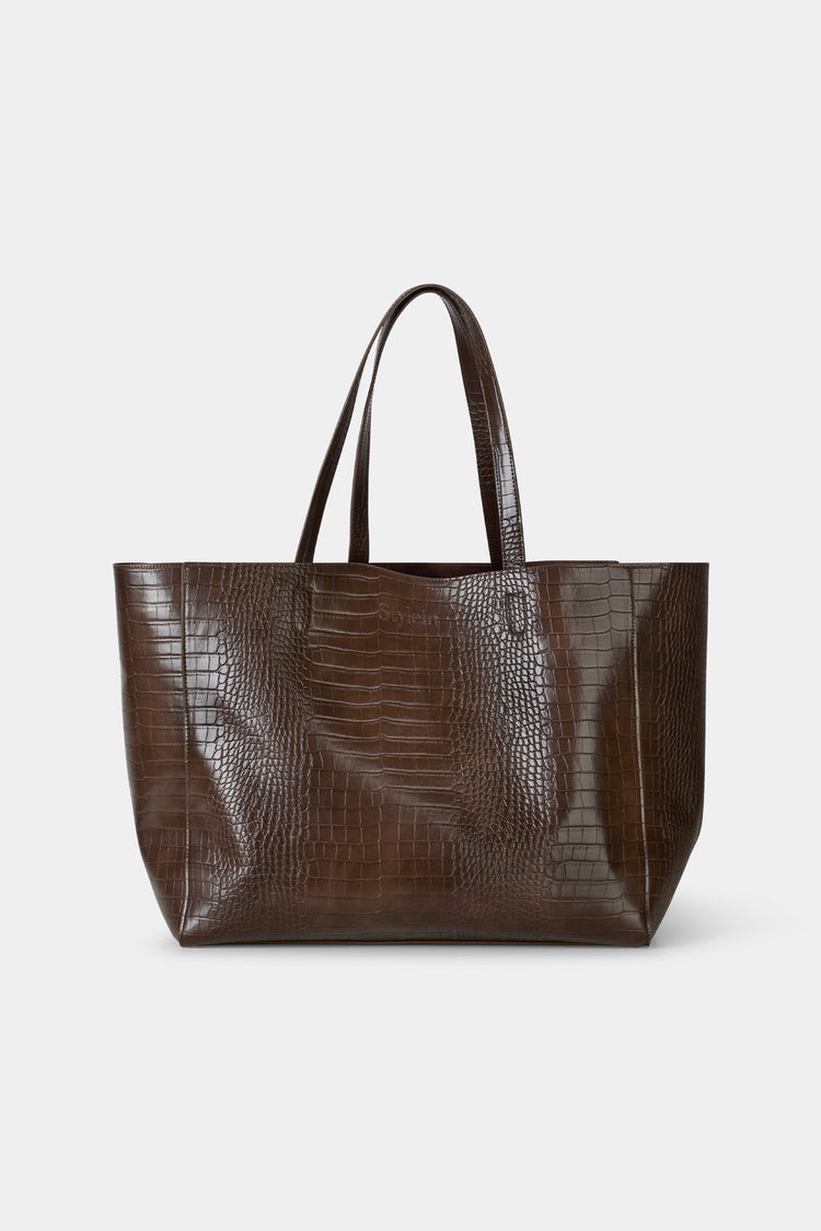 Yacht bag croco faux leather coffee brown stylein packshot front