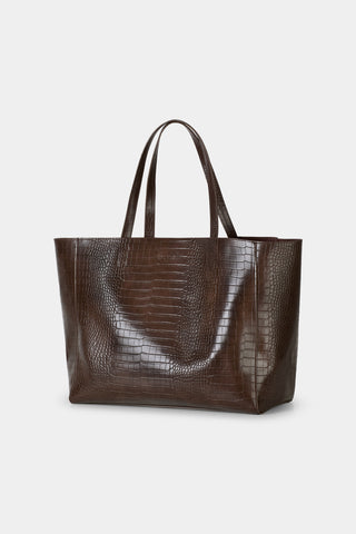 Yacht bag croco faux leather coffee brown stylein packshot side front