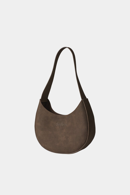 MINI SHOULDER BAG - YARDLY BROWN FAUX SUEDE