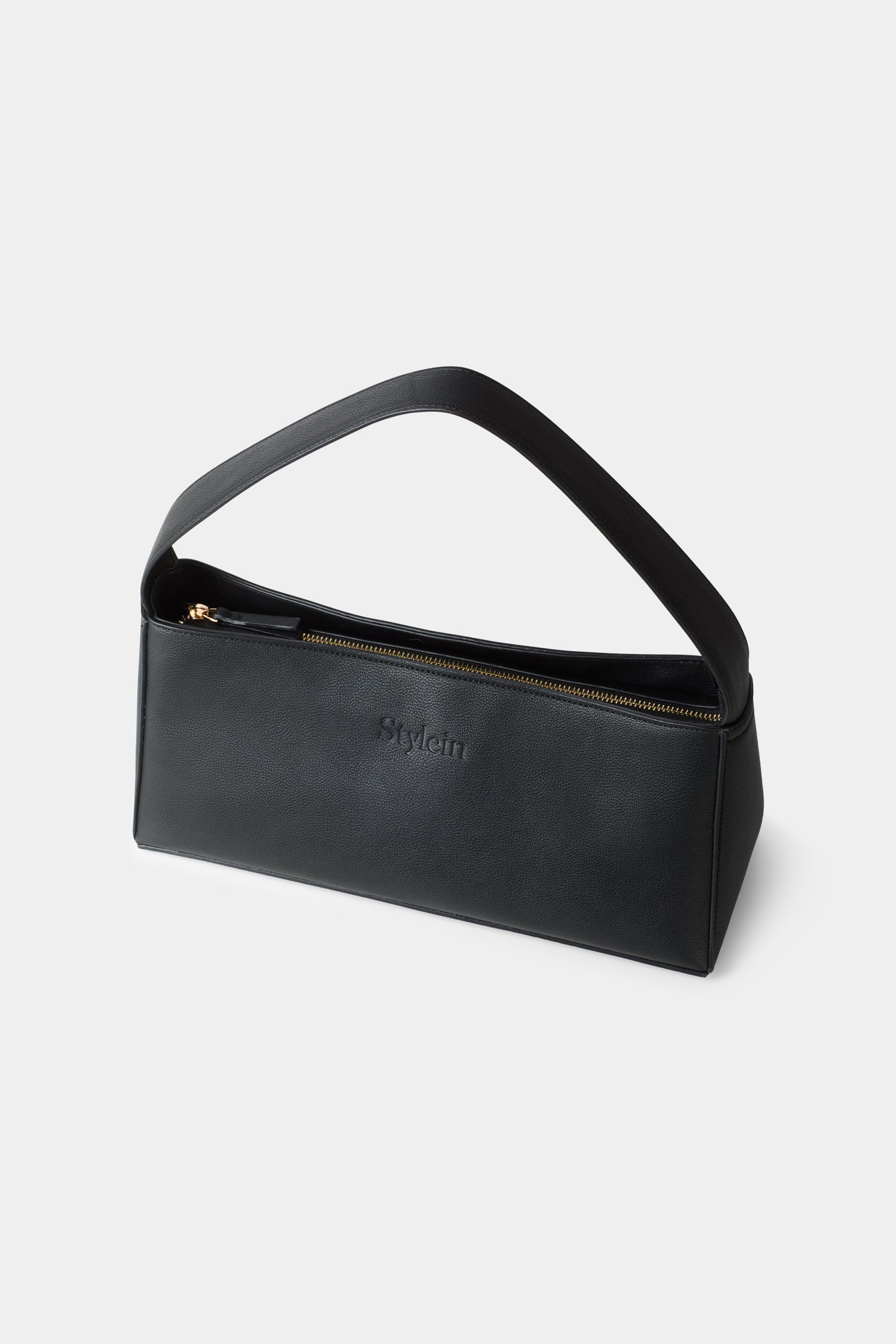 Yosef small baguette bag faux leather black structured stylein packshot side