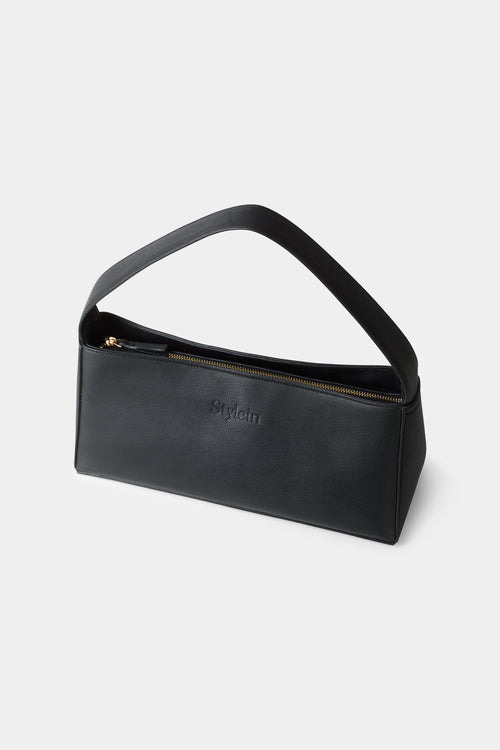 Yosef small baguette bag faux leather black structured stylein packshot side front