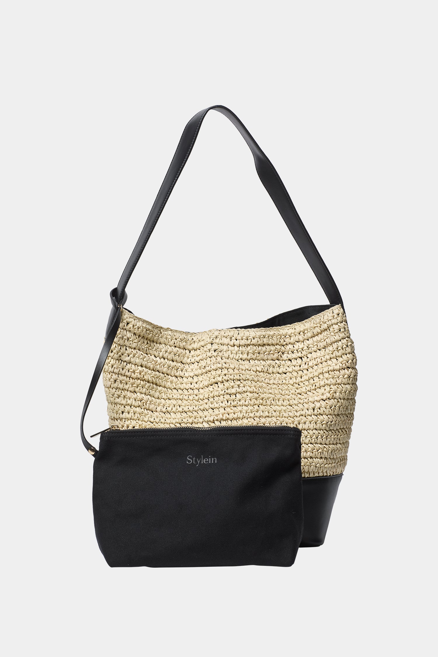 Youness paper bucket bag cream clutch black stylein packshot 