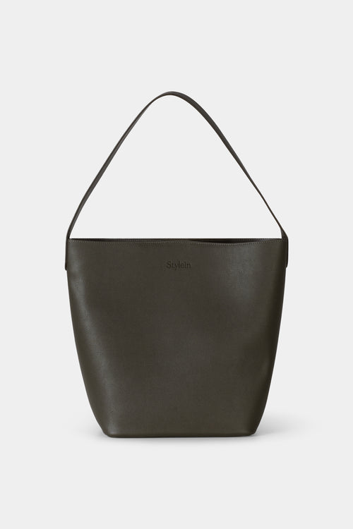 Vegan leather bucket bag stylein younes dark mud packshot