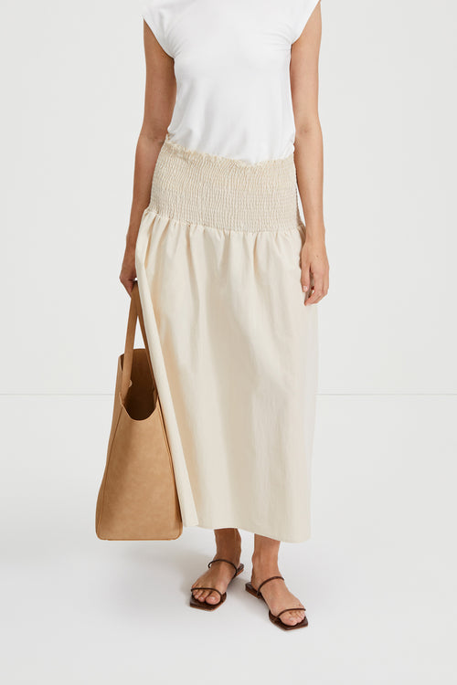 Sabrina trench skirt ivory a line smocked yoke stylein front image