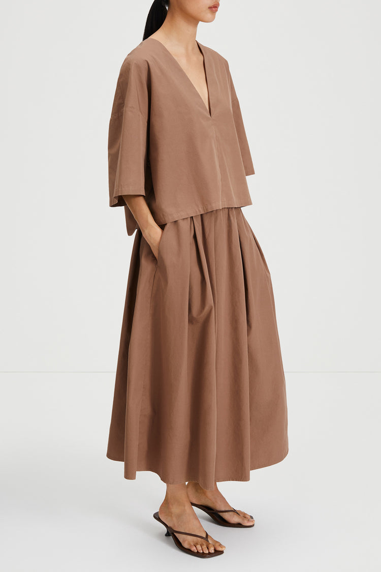 Jorina skirt voluminous mid length a line mud brown stylein side image