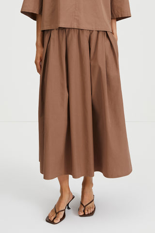 Jorina skirt voluminous mid length a line mud brown stylein front image